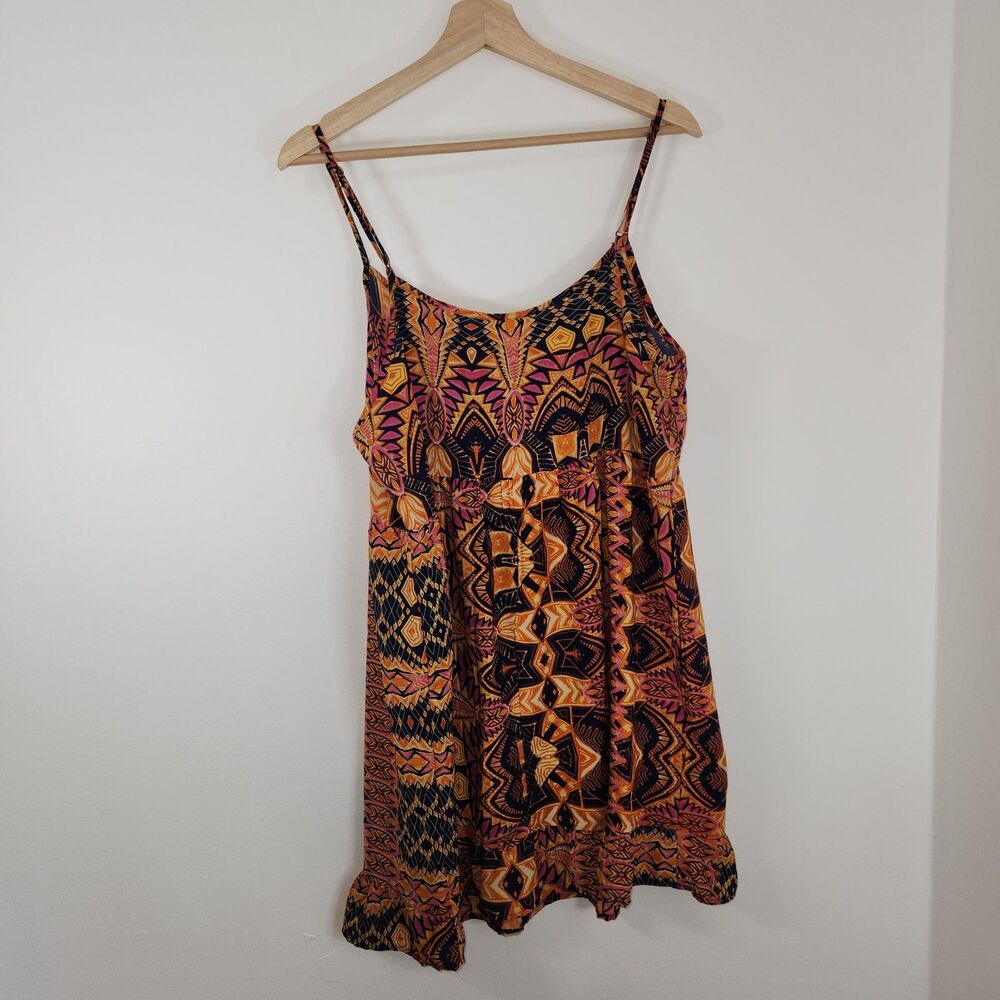 Babydoll Geometric Boho 90s Spaghetti Strap Dress Size XL - Picture 2 of 8
